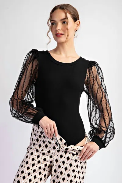 Eesome Midnight Glam Mesh Sleeve Bodysuit In Black