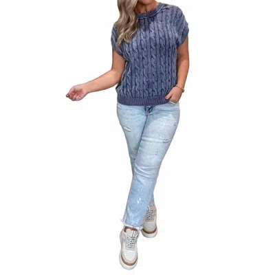 Eesome Mineral Wash Cable Knit Sweater In Blue In Multi