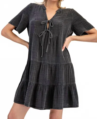 Eesome Mineral Wash Gauze Mini Dress In Black