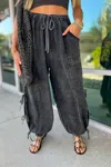 EESOME MINERAL WASH SIDE TIE PANTS IN BLACK