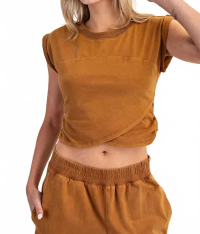 Eesome Mineral Wash Wrap Top In Walnut In Yellow