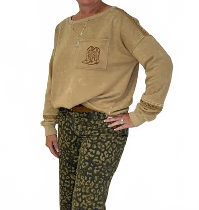 Eesome Mineral Washed Boot Sweatshirt In Caramel In Brown