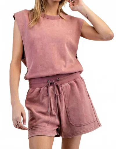 Eesome Mineral Washed Drawstring Romper In Raspberry