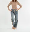 Eesome Mineral Washed Drawstring Side Stripe Jeans In Blue In Blue