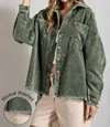 Eesome Mineral Washed Shacket - Plus In Olive In Green