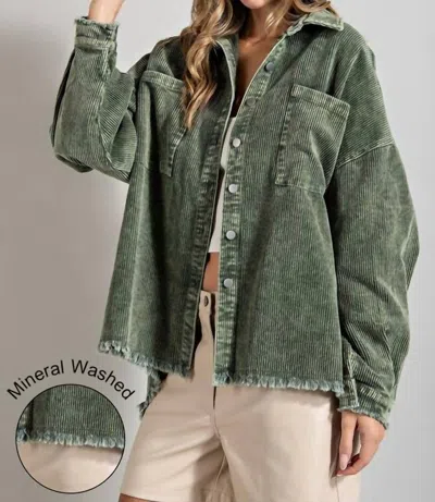 Eesome Mineral Washed Shacket - Plus In Olive In Green