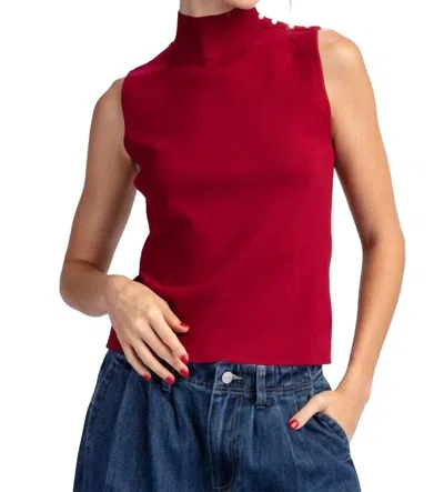Eesome Mock Neck Sleeveless Sweater Top In Cherry Red