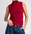 Eesome Mock Neck Sleeveless Sweater Top In Cherry Red In Red