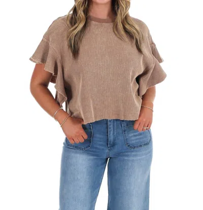 Eesome Morning Brew Waffle Knit Top In Coco In Brown