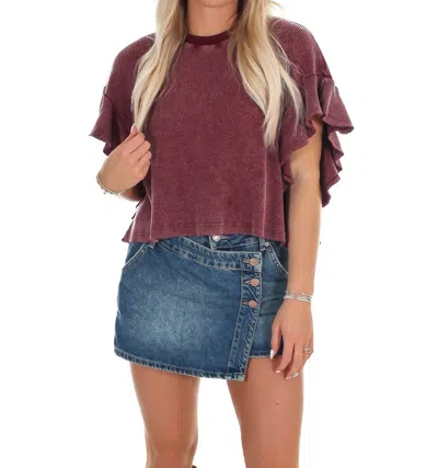 Eesome Morning Brew Waffle Knit Top In Wine In Red