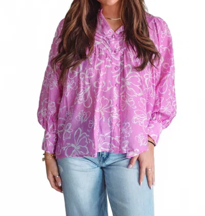 Eesome Nadia Floral Button Down Blouse In Rose Quartz In Pink
