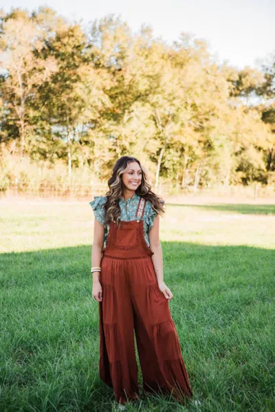 Eesome Nash Lace Trim Jumpsuit In Cinnamon In Multi