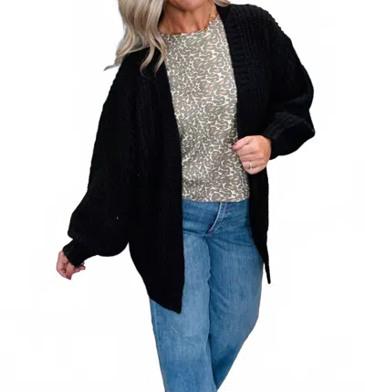 Eesome Open Front Pocket Long Sleeve Cardigan In Black