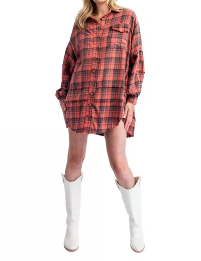 Eesome Oversized Soft Plaid Button Down Flannel In Red Foam In Multi