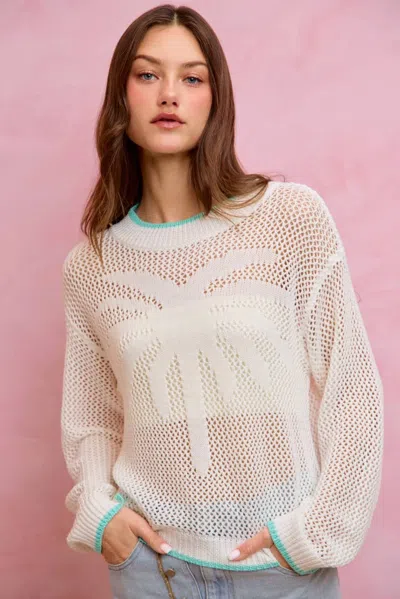 Eesome Palm Knit Tree Top In White/blue In Multi