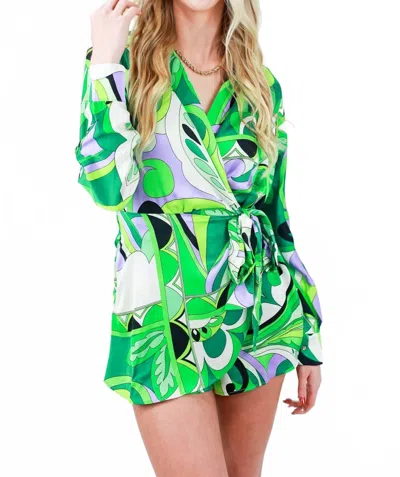 Eesome Paris Long Sleeve Wrap Romper In Kelly Green In Multi