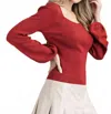 Eesome Penny Puff Sleeve Back Tie Sweater Top In Red In Red