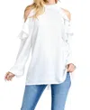 Eesome Pia Ruffle Cold-shoulder Blouse In White In White