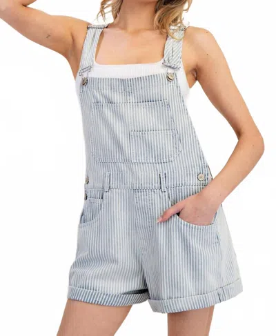 Eesome Pinstriped Overall Romper In Mineral Washed