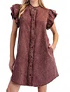 Eesome Pixie Flutter Sleeve Dress In Raisin In Brown