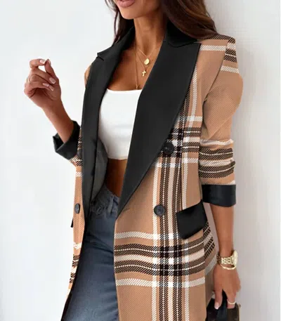 Eesome Plaid Color Blocked Double Breasted Blazer In Multi