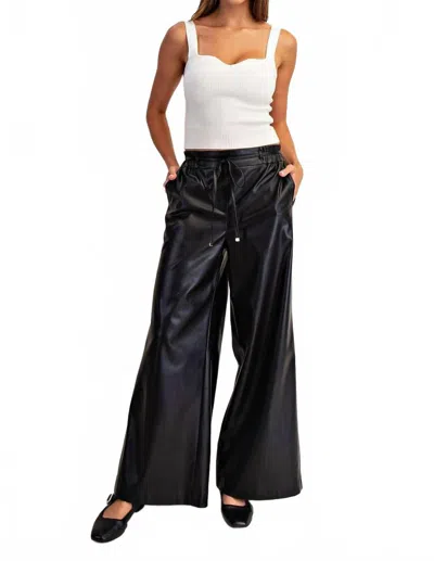 Eesome Pleather Tie Waist Wide Leg Pants In Black In Blue