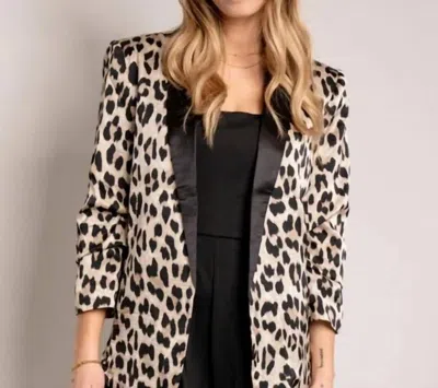 Eesome Plus Leopard Satin Blazer In Taupe In Brown