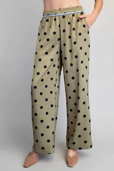 Eesome Polka Dot Wide Leg Pant In Olive In Green