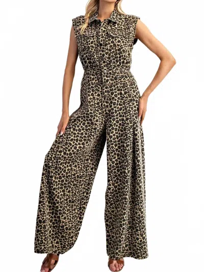 Eesome Print Sleeveless Jumpsuit In Leopard In Brown