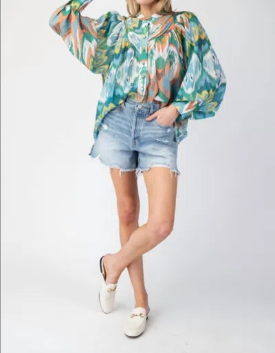 Eesome Printed Blouse In Juniper Green In Multi