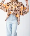Eesome Printed Button Down Bubble Sleeve Top In Yellow In Multi