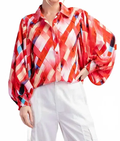 Eesome Printed Puff Sleeve Top In Red In Multi
