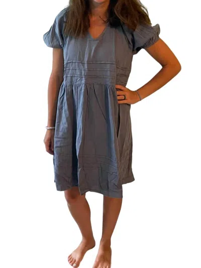 Eesome Puff Sleeves And Back Tie Dress In Denim In Multi