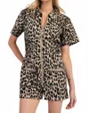 Eesome Queen Leo Mineral Washed Romper In Gold In Animal Print