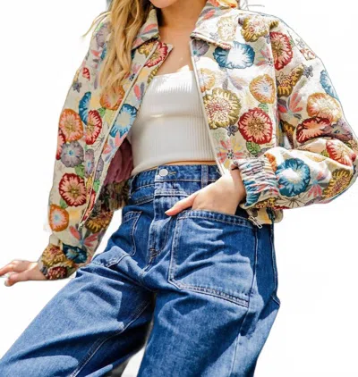 Eesome Retro Floral Printed Cropped Jacket In Multicolor