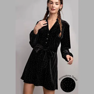 Eesome Rhinestone Tie Waist Dress In Black