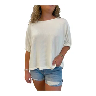 Eesome Rib Knit Cuff Blouse In Off White