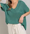 EESOME RIBBED V NECK TOP IN GREEN