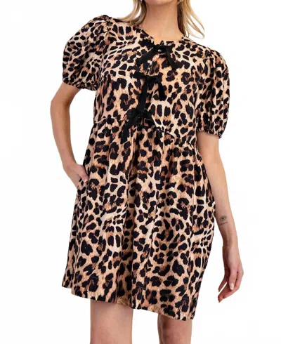 Eesome Ribbon Tie Front Mini Dress In Leopard In Brown