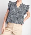 Eesome Ruffle Sleeve Tie Neck Blouse In Black In Black