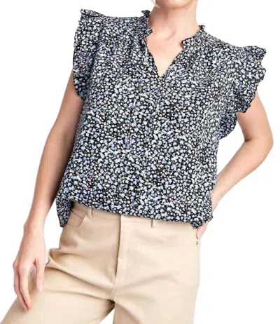 Eesome Ruffle Sleeve Tie Neck Blouse In Black In White