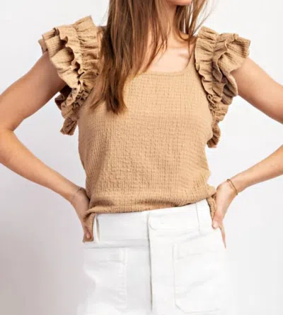 Eesome Ruffle Sleeve Top In Beige