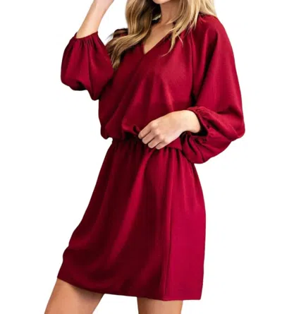 Eesome Ruffled Puff Sleeve Dress In Merlot In Red