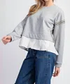 Eesome Savage Striped Layered Sweatshirt In Heather Grey In Grey