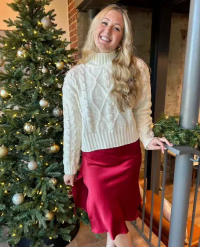 Eesome Savannah Satin Midi Skirt In Red