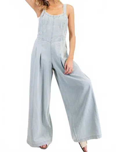 Eesome Scoop Neck Denim Jumpsuit In Mineral Washed