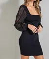 EESOME SEQUIN MESH LONG SLEEVE MINI DRESS IN BLACK