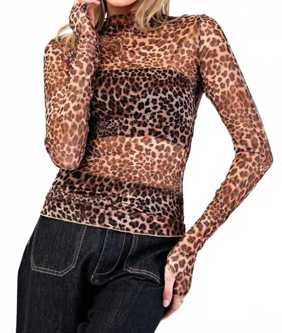 Eesome Sheer Leopard Printed Long Sleeve Top In Brown