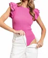 Eesome Shellie Ruffle Sleeve Bodysuit In Pink In Pink