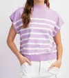 Eesome Short Sleeve Mock Neck Stripe Sweater In Lavender In Blue